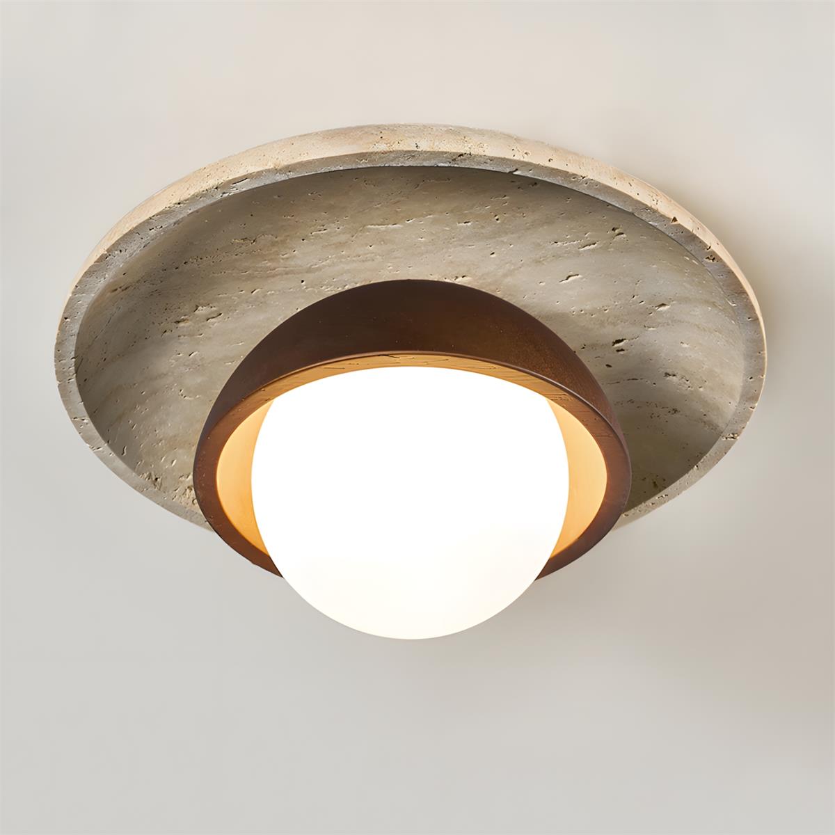 Organic Modern Travertine Wood Ceiling Light