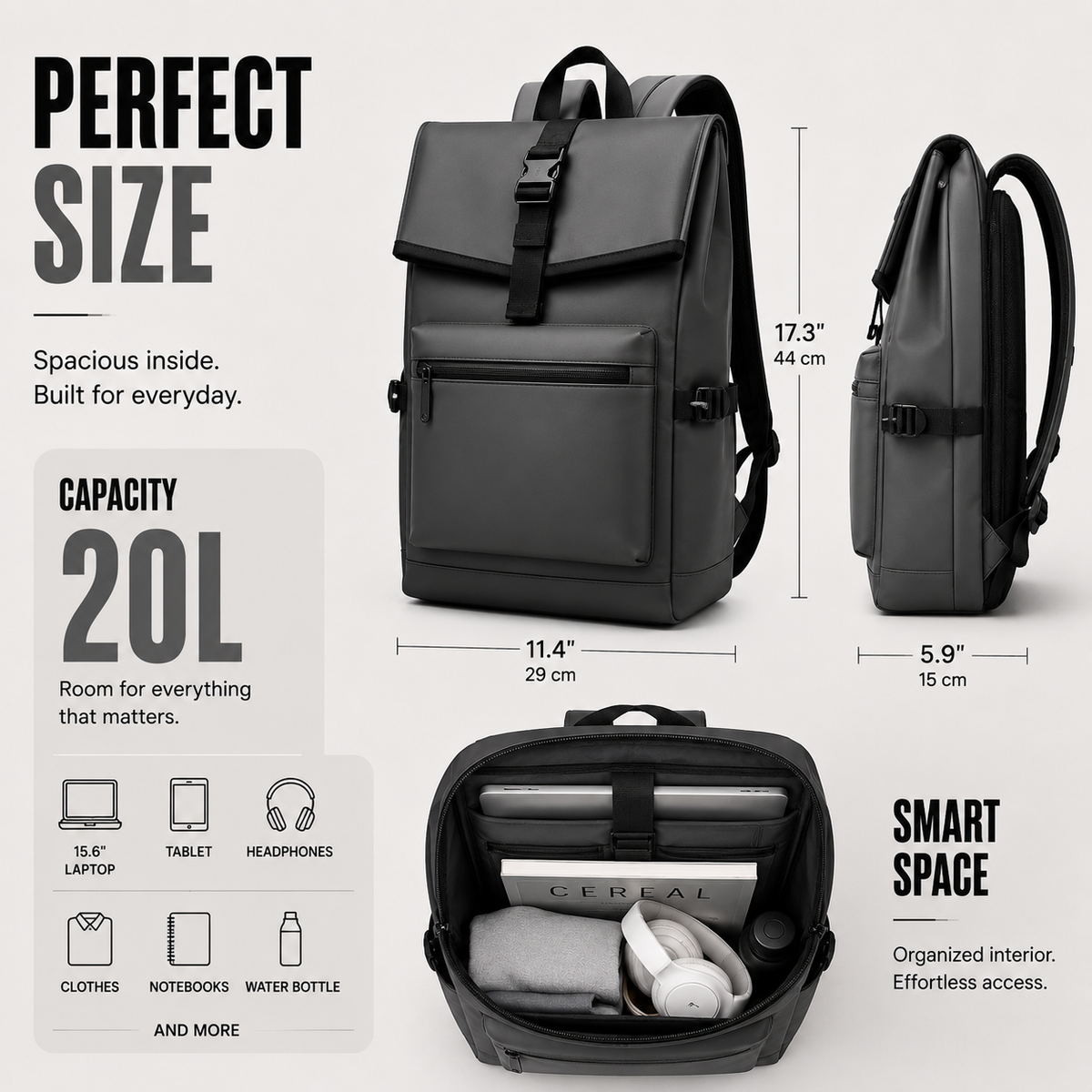 Minimalist Roll-Top Commuter Backpack