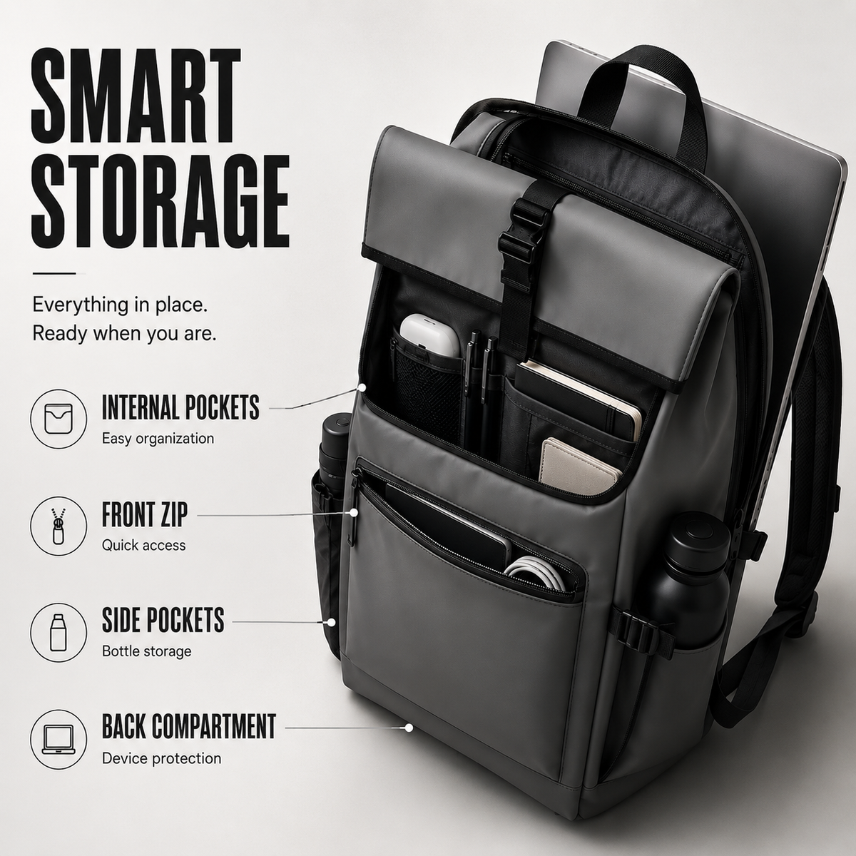 Minimalist Roll-Top Commuter Backpack