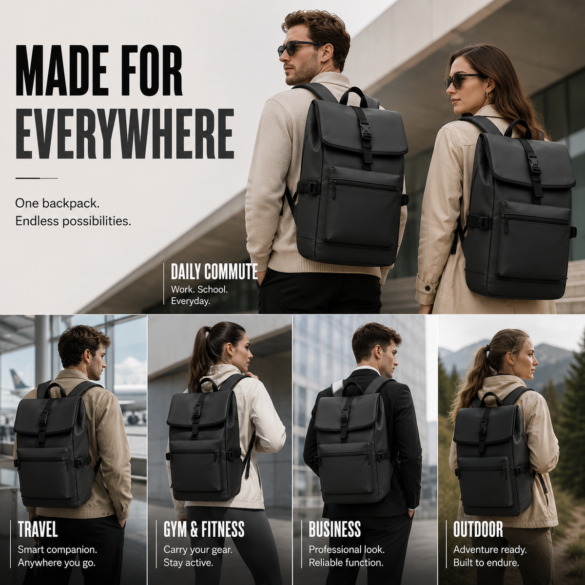 Minimalist Roll-Top Commuter Backpack