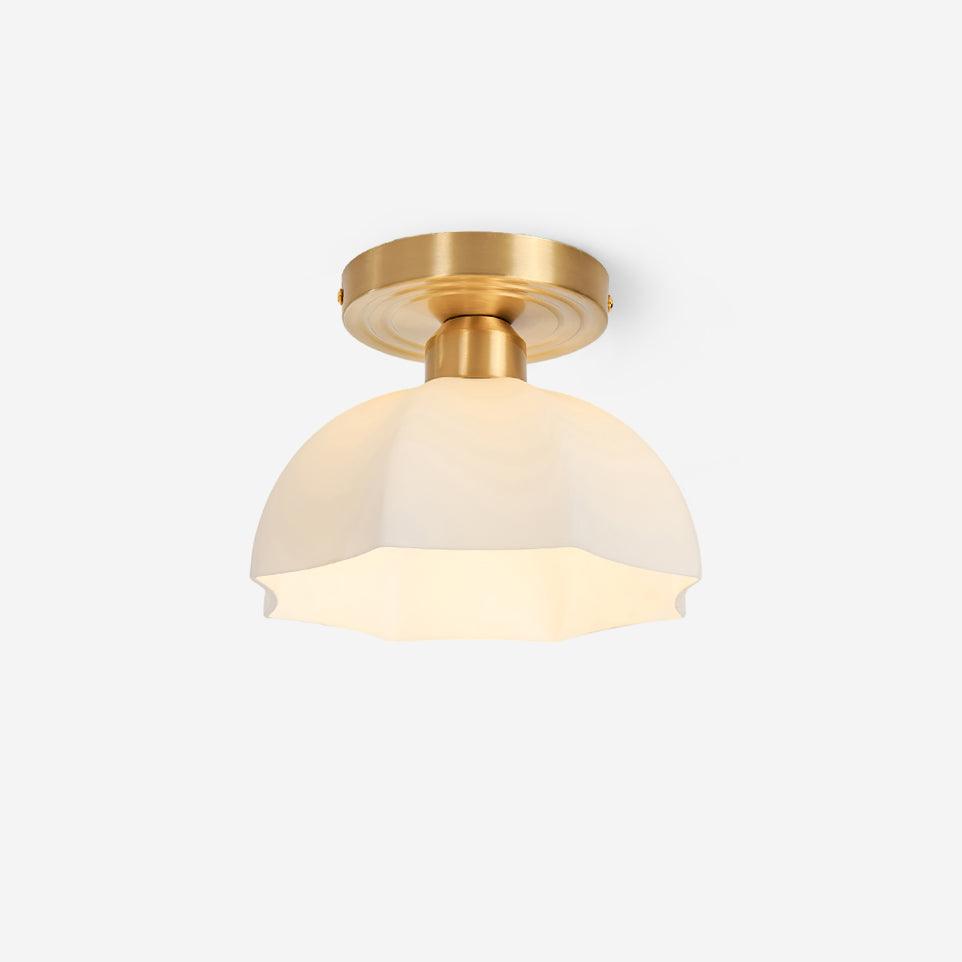 Mid-Century Brass Opal Glass Flush Mount Light