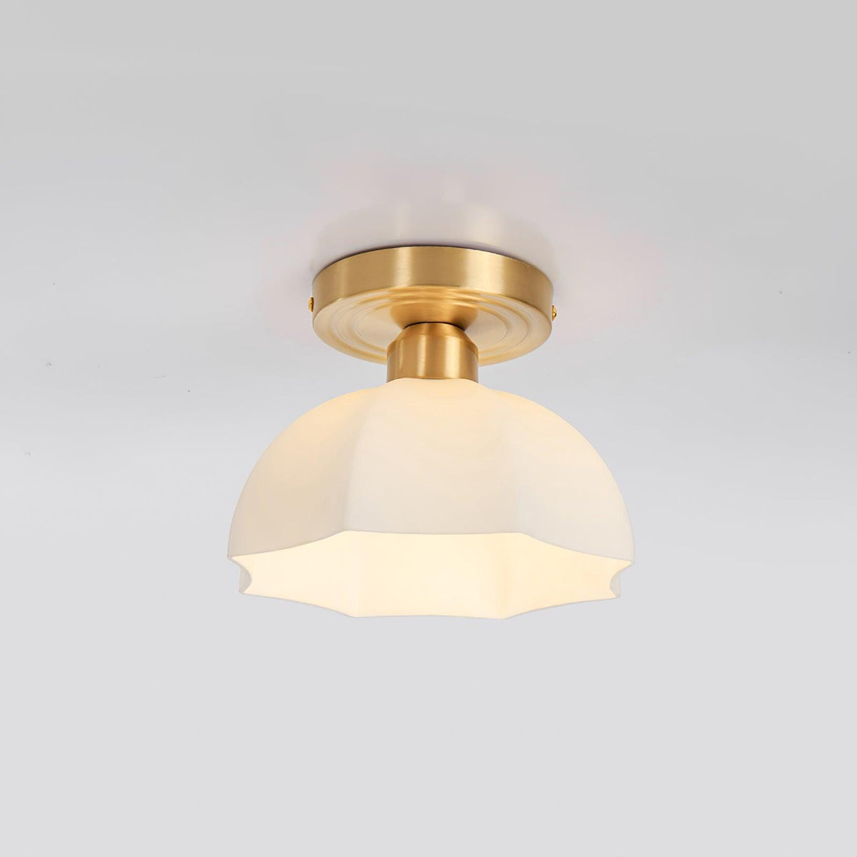 Mid-Century Brass Opal Glass Flush Mount Light