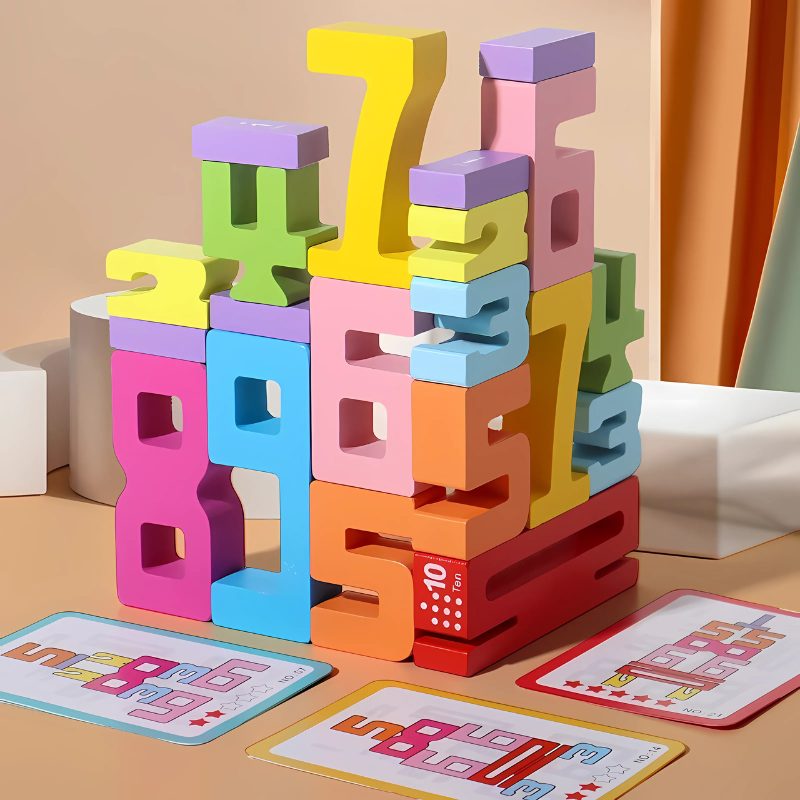 Kids Wooden Montessori Number Stacking Blocks