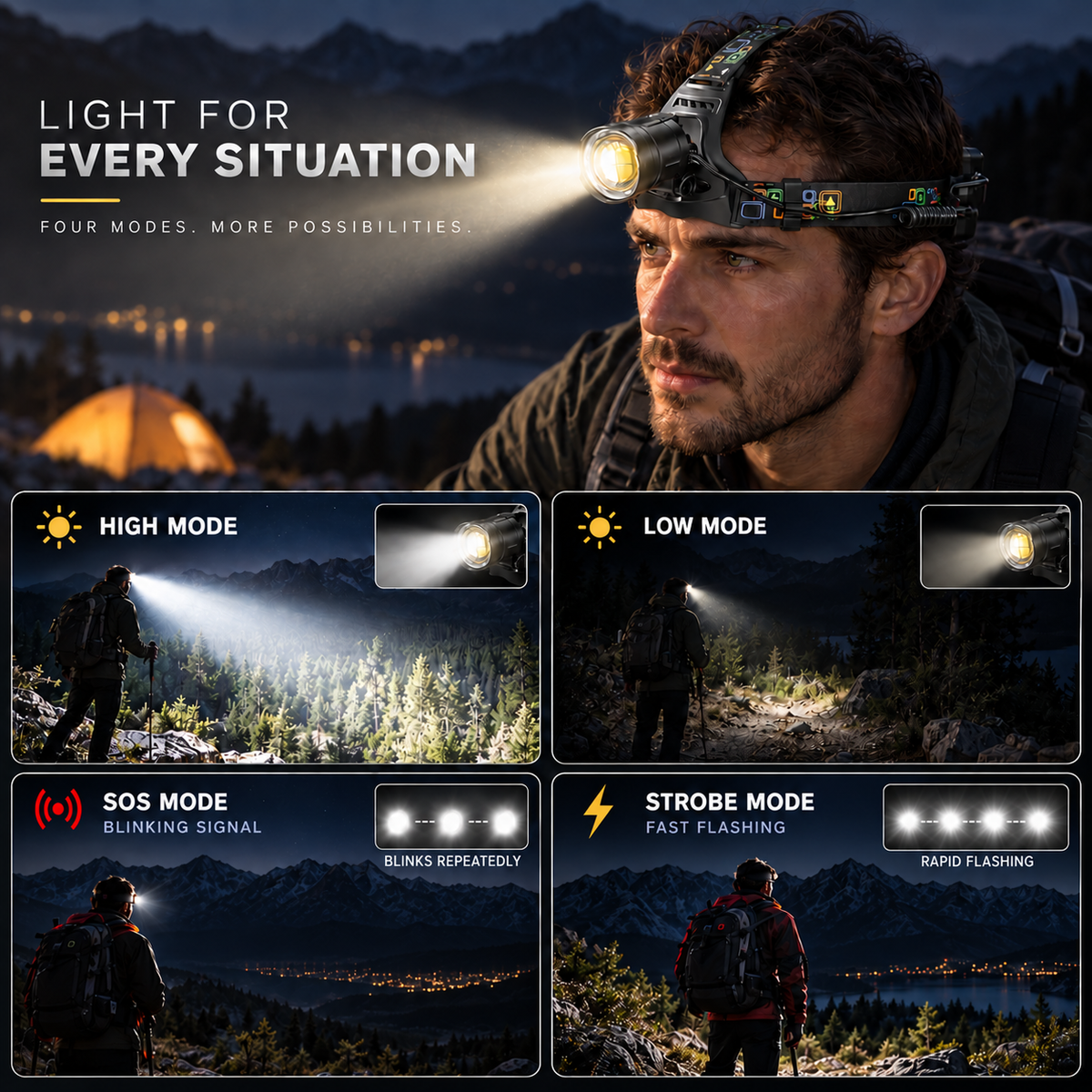 Waterproof Zoomable Rechargeable LED Headlamp
