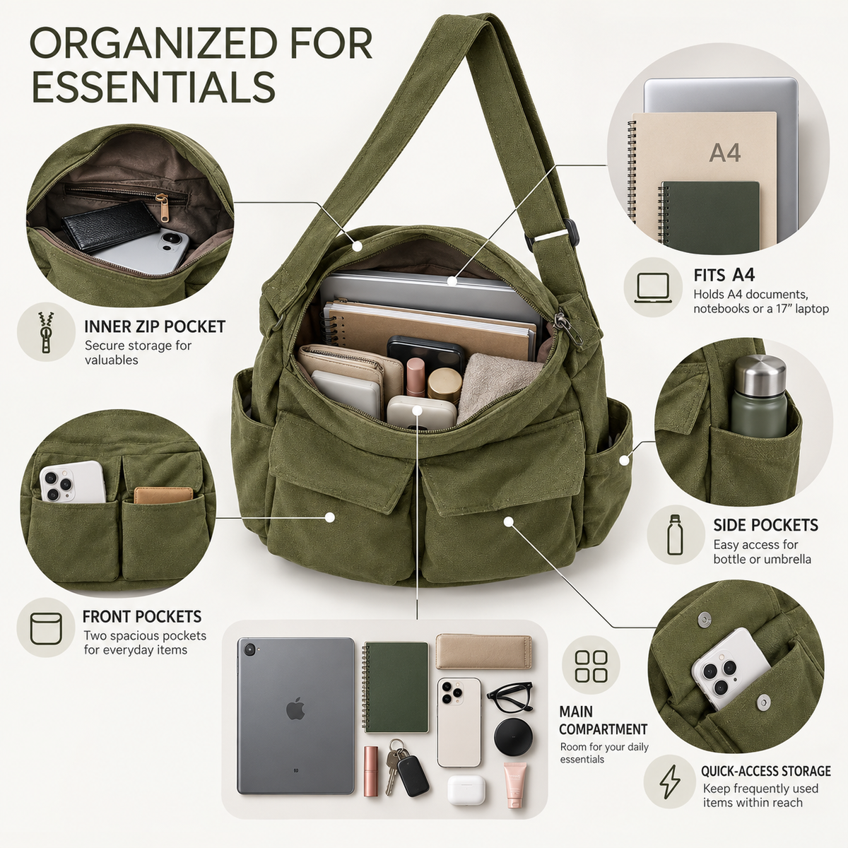 Canvas Messenger Shoulder Bag