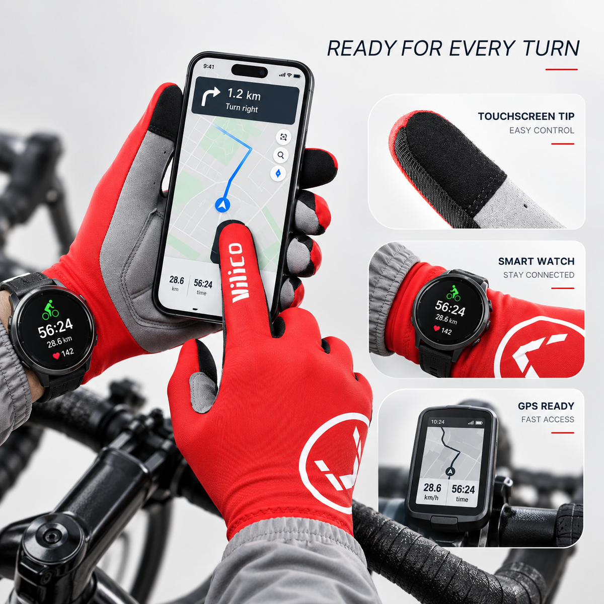 Touchscreen Gel Padded Cycling Gloves