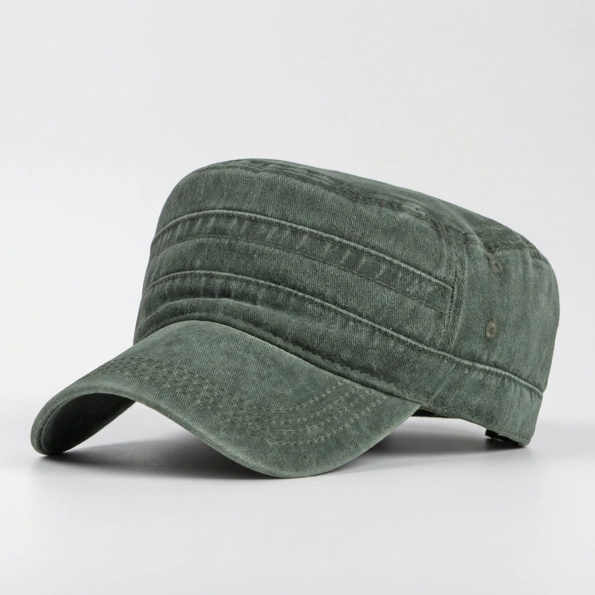 Washed Flat-Top Military Cap