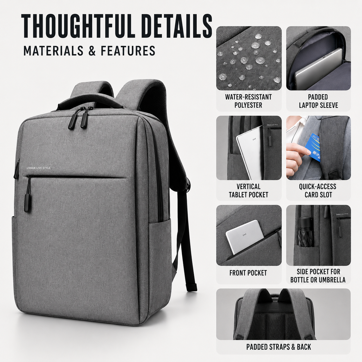 Water-Resistant Laptop Commuter Backpack