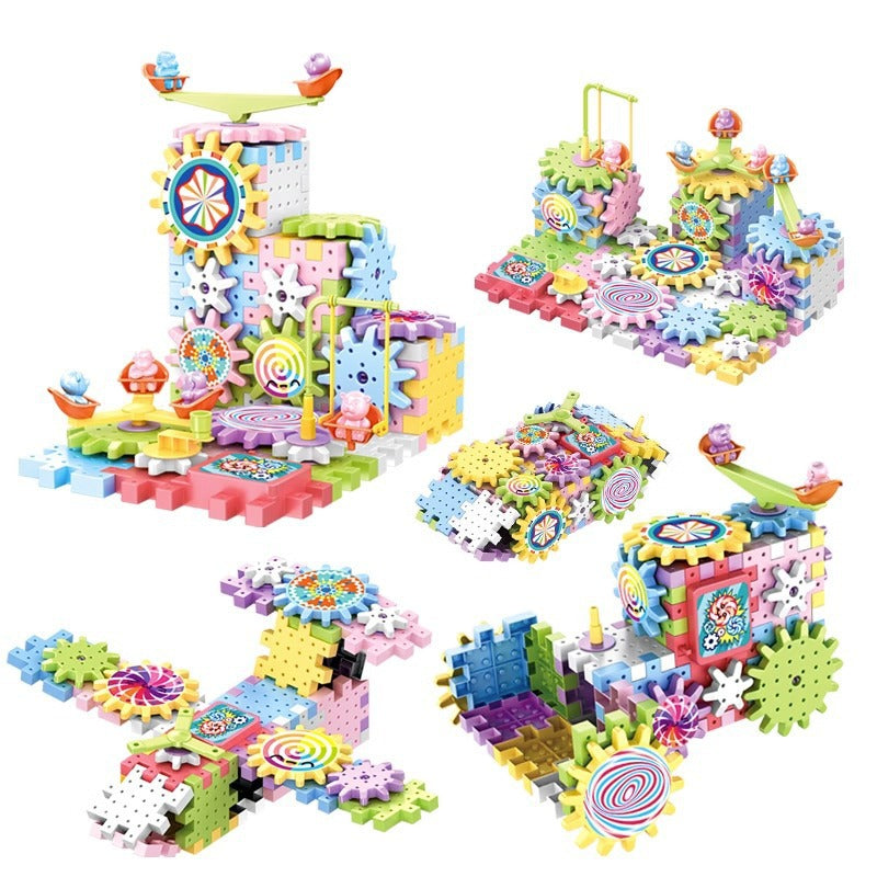 Kids Rotating Gear Track Building Blocks Set