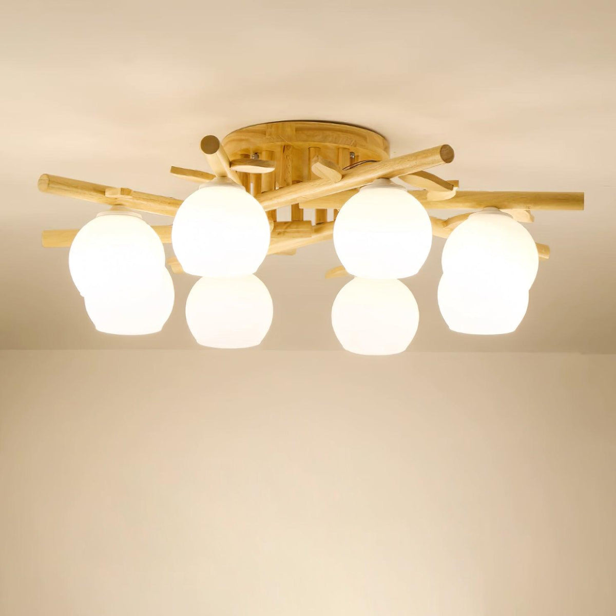 Organic Modern Wood Globe Ceiling Light