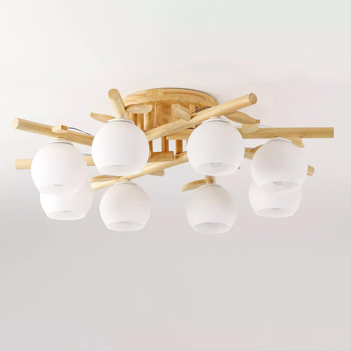 Organic Modern Wood Globe Ceiling Light