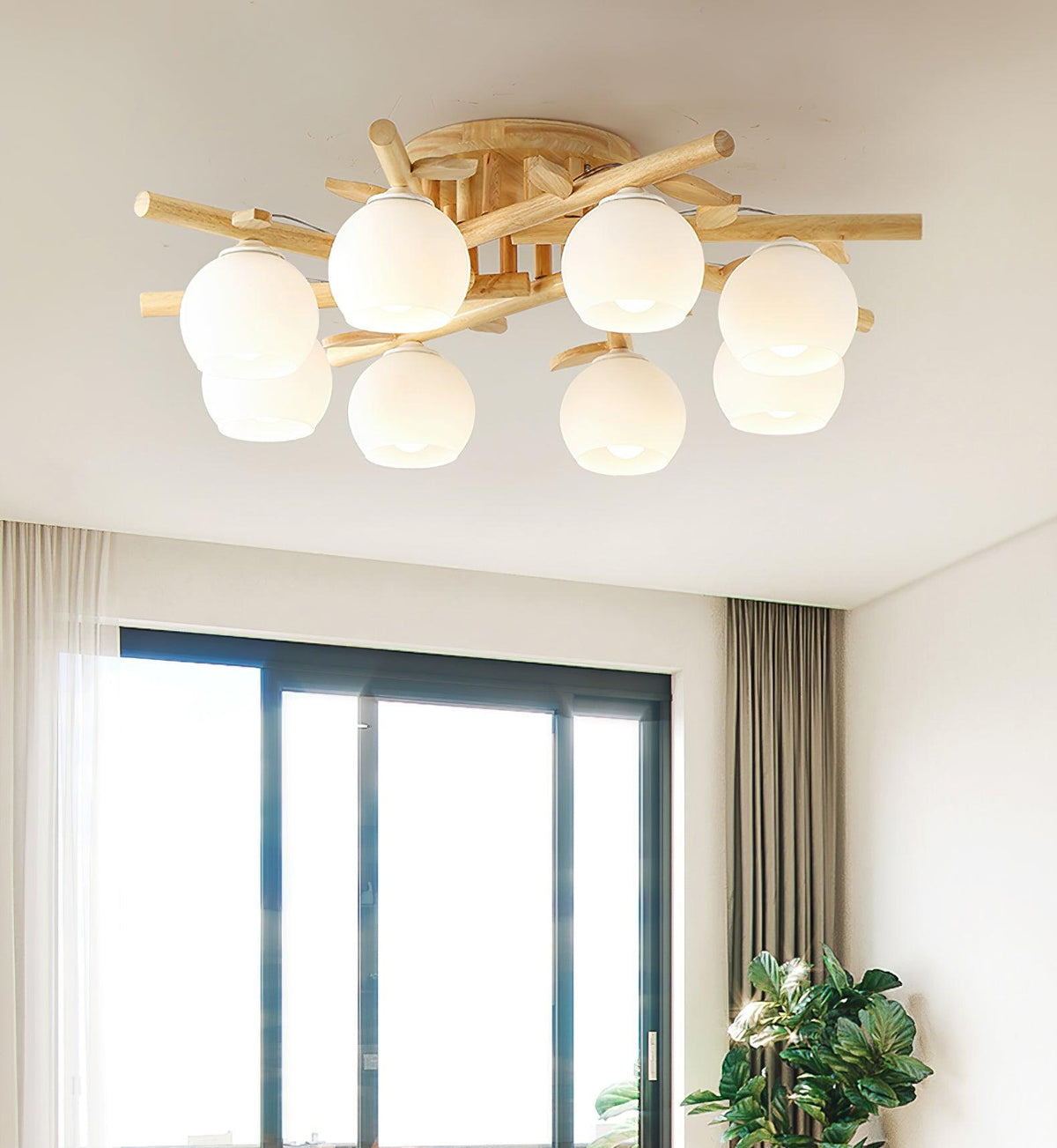 Organic Modern Wood Globe Ceiling Light