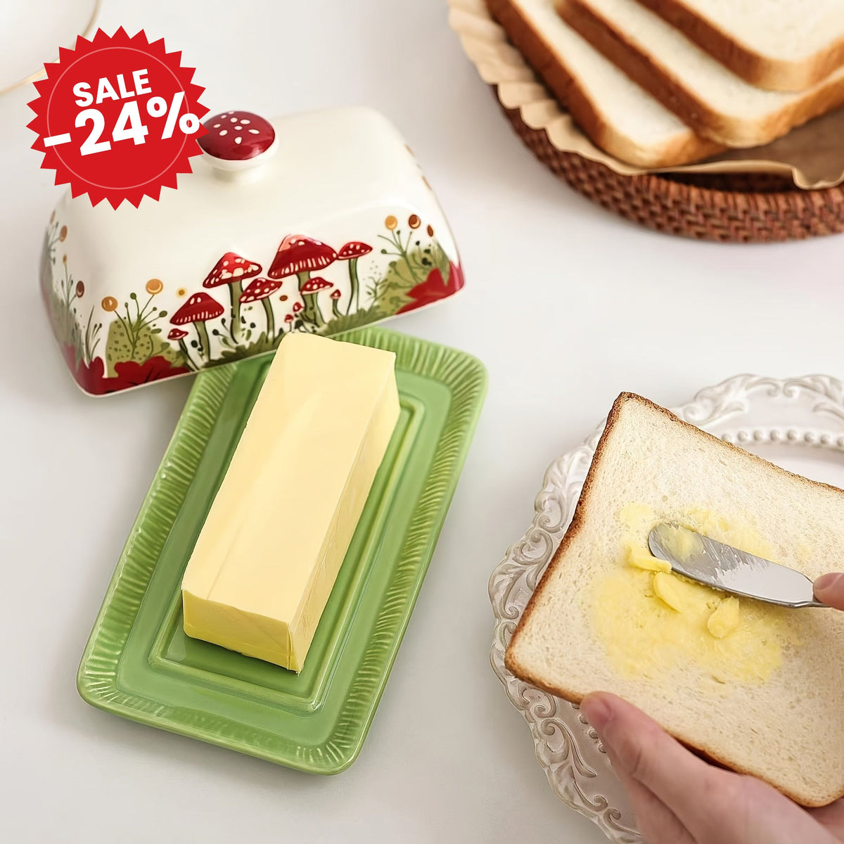 Ceramic Butter Dish with Lid Mushroom - SALE -24%