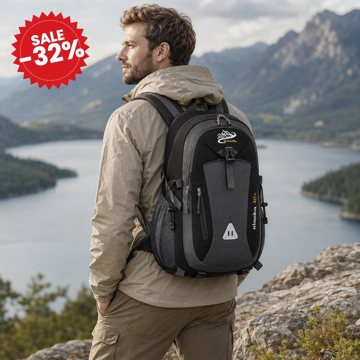 Water-Repellent Multi-Compartment Hiking Backpack - SALE -32%