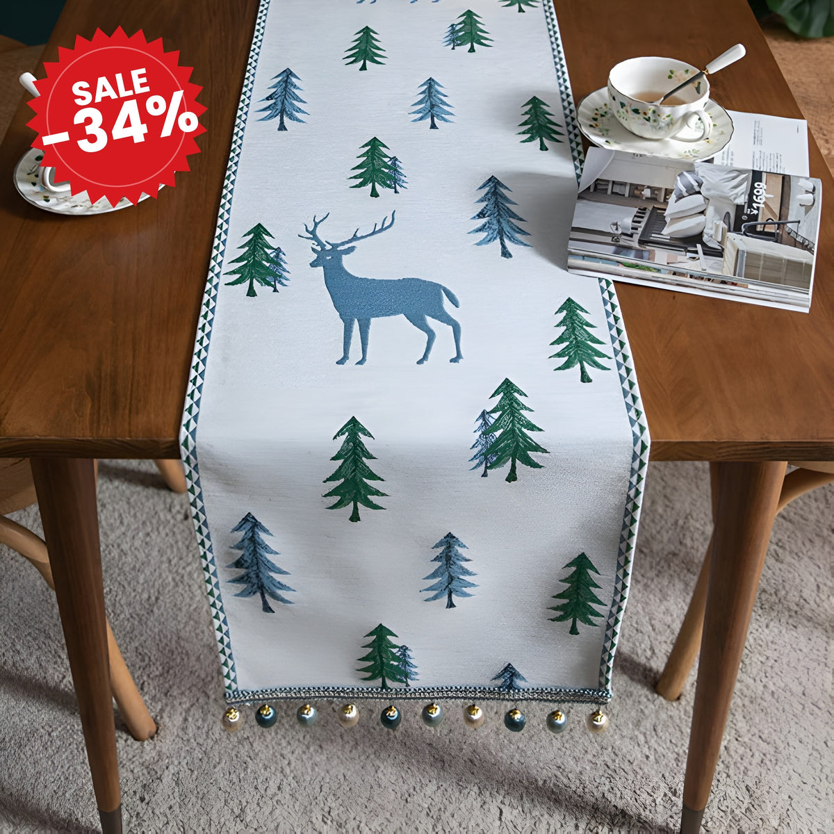 Festive Pine Tree Tassel Runner - SALE -34%