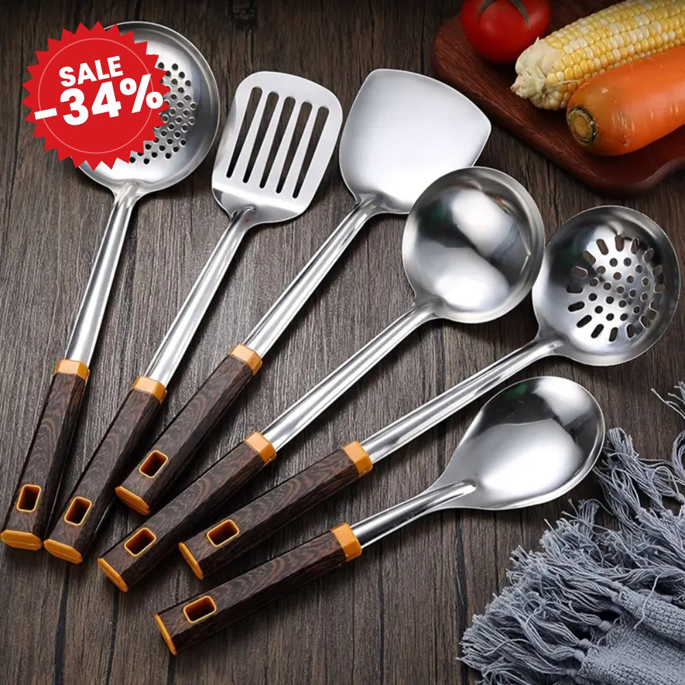 Wood Grain Stainless Steel Utensils | 6pcs Set - SALE -34%