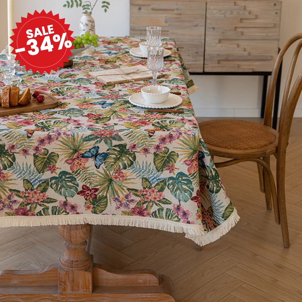 Ornate Floral Linen Tablecloth - SALE -34%