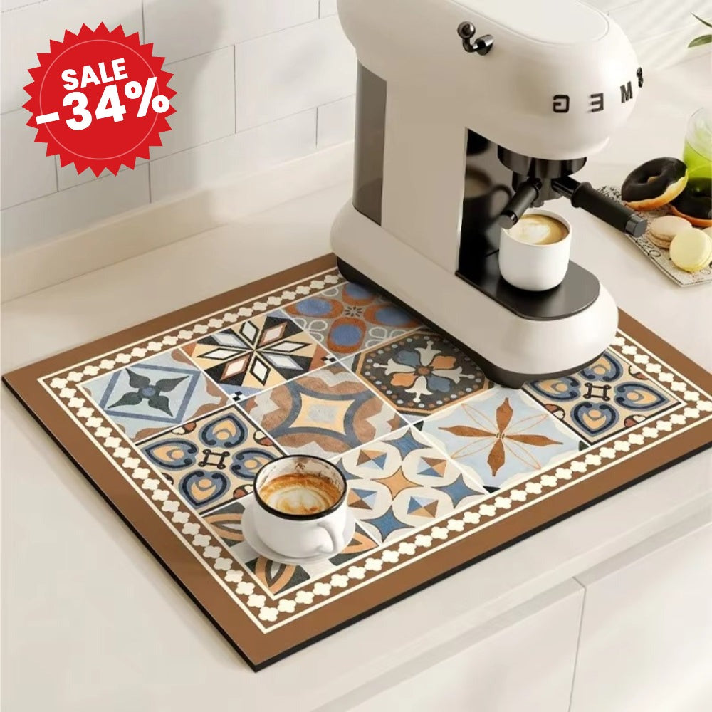 Retro Tile Design Absorbent Coffee Mat - SALE -34%