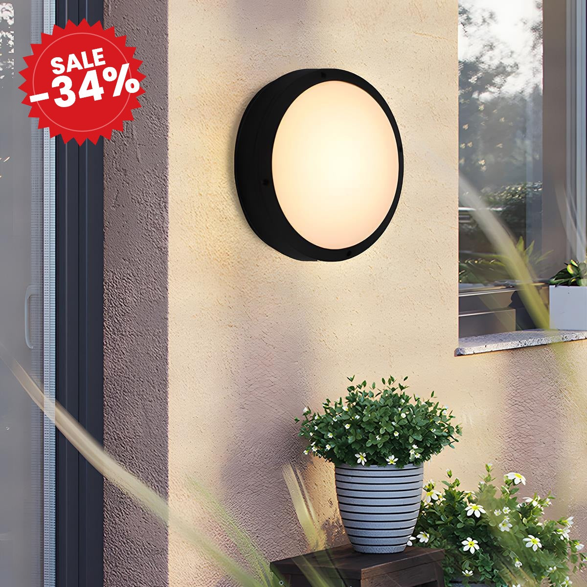 Modern Outdoor Wall Light Round LED Lantern with IP65 Waterproof Rating - SALE -34%