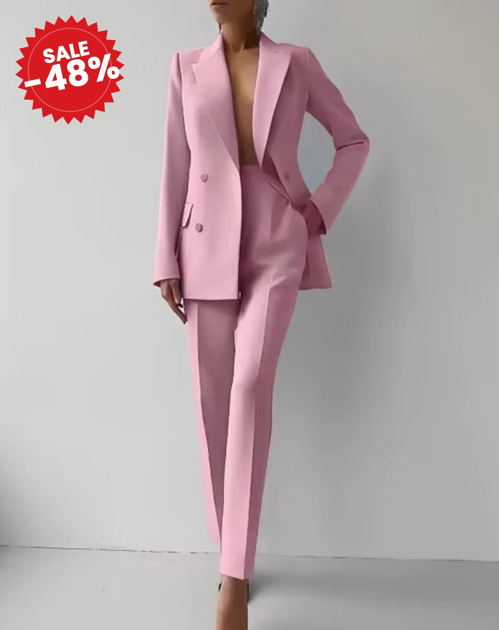 Women's Classic Suit with Lapel Blazer and High Waisted Pants - SALE -48%